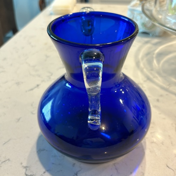 Vintage Handmade in Poland Vase by Wanda Imported. Covalt Blue, Clear Handles - Picture 4 of 6